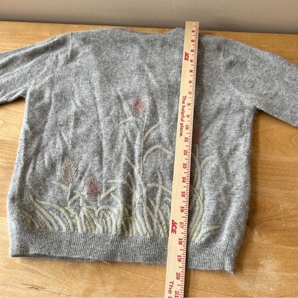 SOLD WHITE + WARREN CARDIGAN S BEADED FLORAL LAMBSWOOL ANGORA RABBIT HAIR - Picture 11 of 13